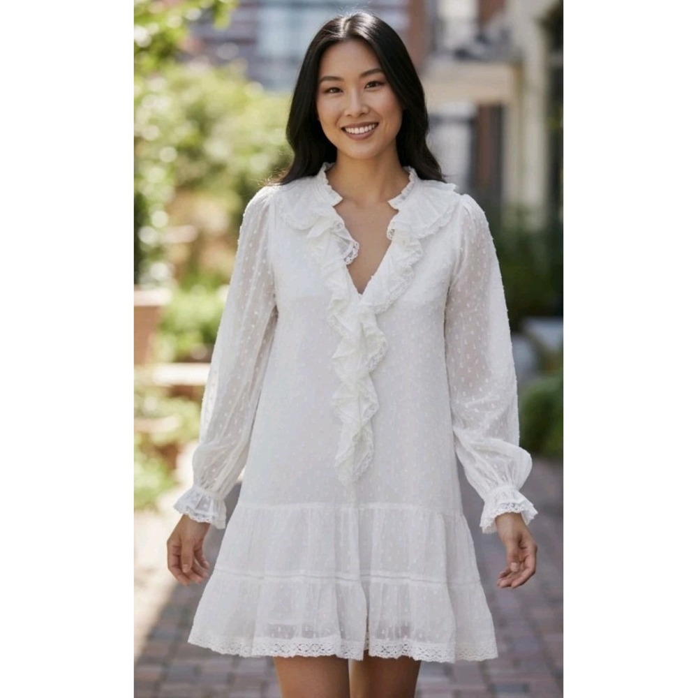 Anthropologie Mini Dress SZ XXS Cottagecore Boho Chic Lace Cream Retail $180